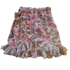 Free People Pastel Hippie Beige Pink Floral Ruffle Mini Skirt 8